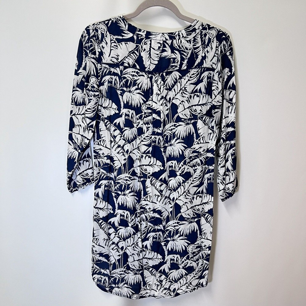 L.O.G.G. H&M Women Tunic Dress Blue White 2 Beach Cover Up Palm Leaves Tropical - Picture 4 of 16